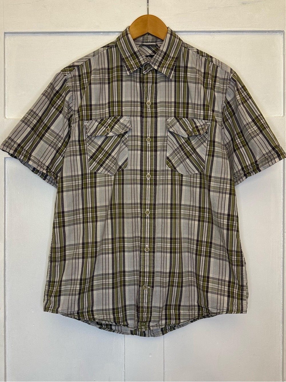 Timberland Green and Blue Plaid Short-Sleeve Button-Down Shirt Men’s Sz S